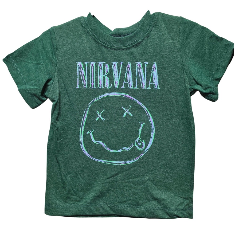 Nirvana Kids Smiley Face Graphic T-Shirt Green Heather Size 2T NEW